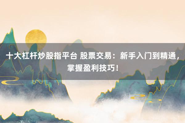 十大杠杆炒股指平台 股票交易:新手入门到精通,掌握盈利技巧!