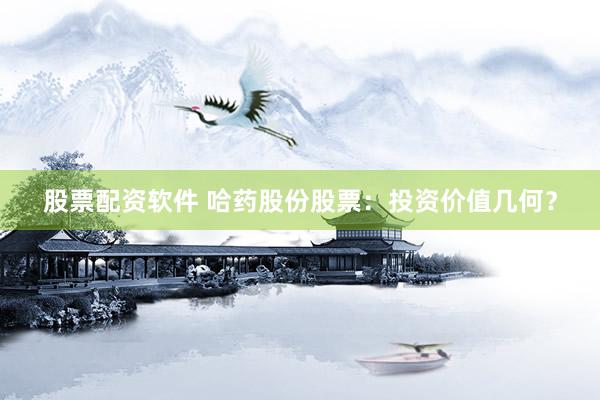股票配资软件 哈药股份股票：投资价值几何？
