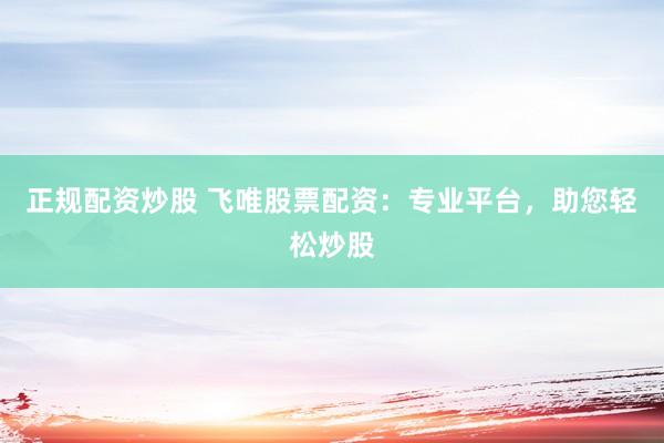 正规配资炒股 飞唯股票配资：专业平台，助您轻松炒股