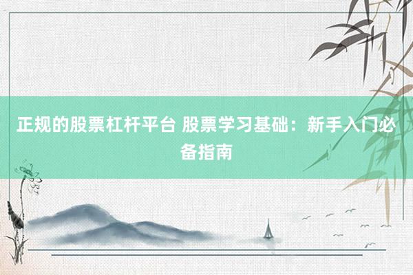 正规的股票杠杆平台 股票学习基础：新手入门必备指南
